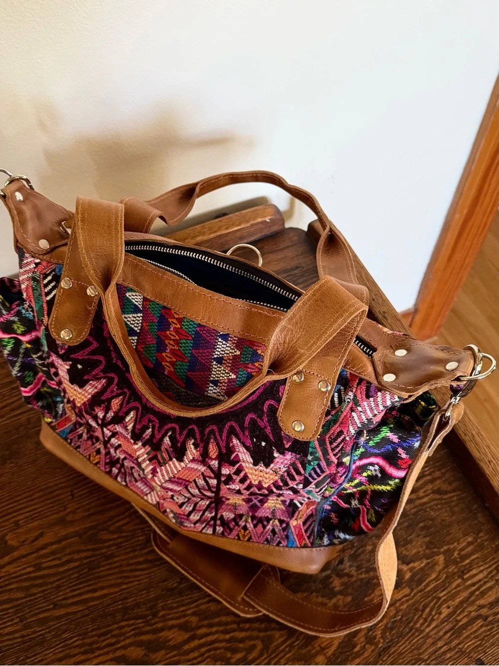 Native Palm upcycled vintage huipil multicoloured handbag